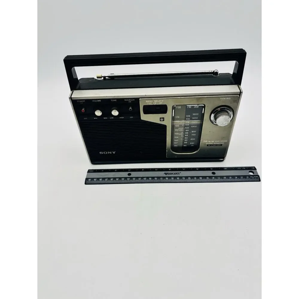 Vintage Sony ICF-7370W PSB FM AM 3 Band Portable Radio Tested Works
